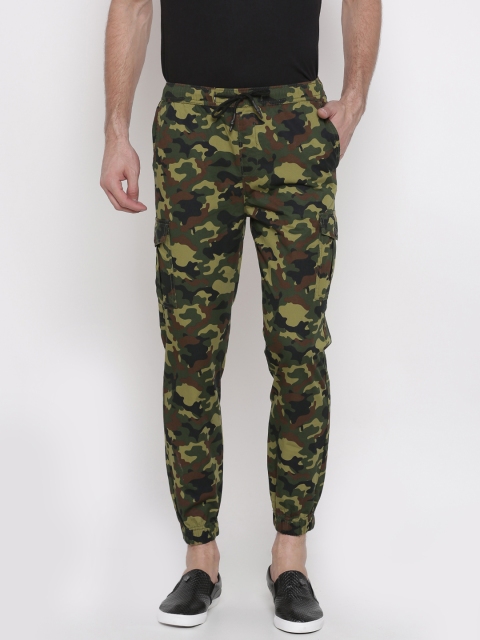

The Indian Garage Co Men Green & Brown Slim Fit Camouflage Print Joggers