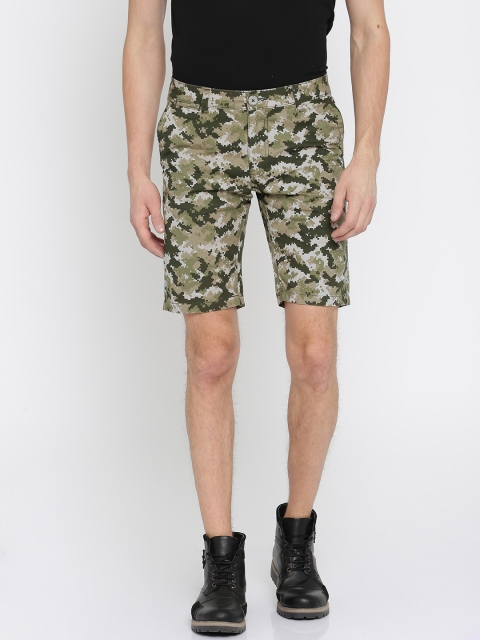 

The Indian Garage Co Men Green & Beige Printed Slim Fit Chino Shorts