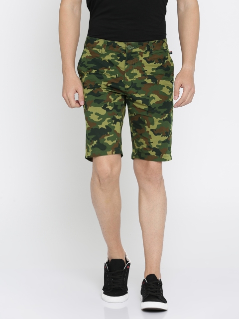 

The Indian Garage Co Men Green Printed Slim Fit Chino Shorts