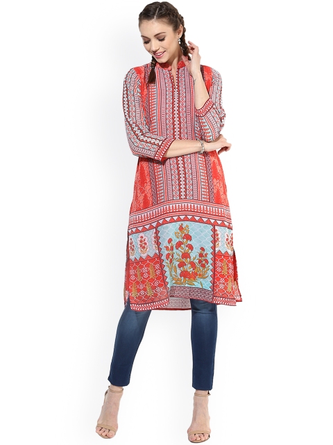 

Sangria Women Orange Printed Straight Kurta