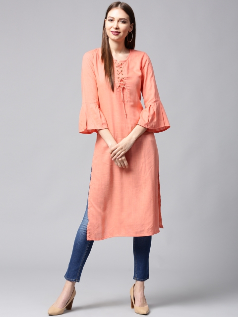 

AKS Women Peach-Coloured Solid Straight Kurta