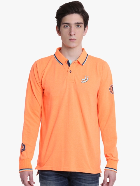 

Jn Joy Men Orange Printed Polo Collar T-shirt