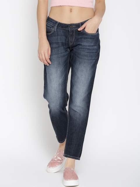 

HERE&NOW Women Blue Boyfriend Fit Mid-Rise Clean Look Cropped Jeans