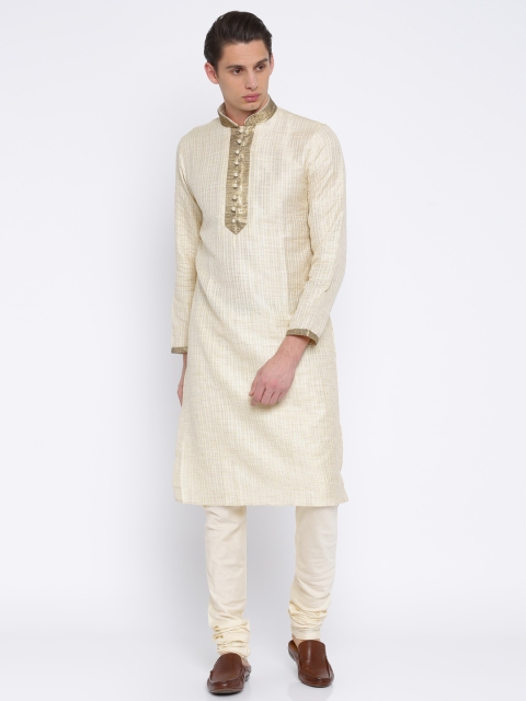 

Manu Men Beige Self Design Kurta with Churidar