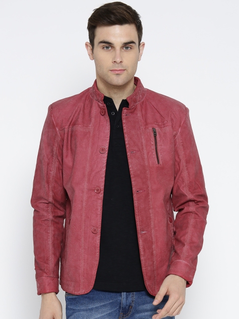 

Fort Collins Men Pink Solid Faux Leather Tailored Jacket