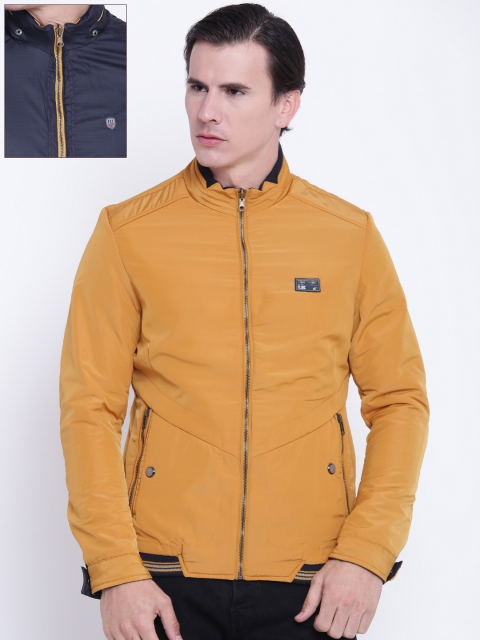 

Fort Collins Men Mustard Yellow & Navy Solid Reversible Tailored Jacket