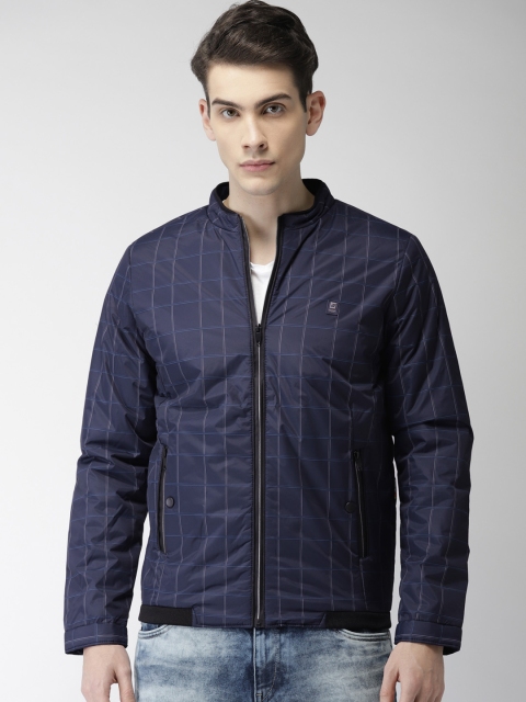 

Fort Collins Men Navy Blue Checked Tailored Jacket