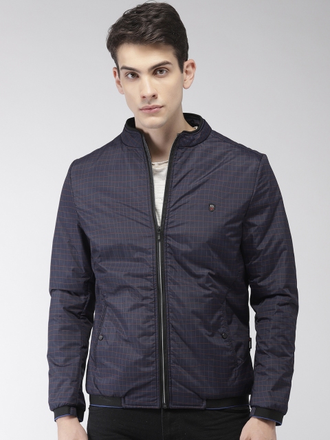 

Fort Collins Men Navy Blue Checked Bomber Jacket