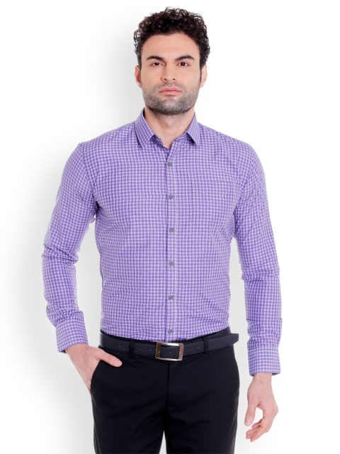 

L.A. SEVEN Men Lavender & Blue Slim Fit Checked Formal Shirt