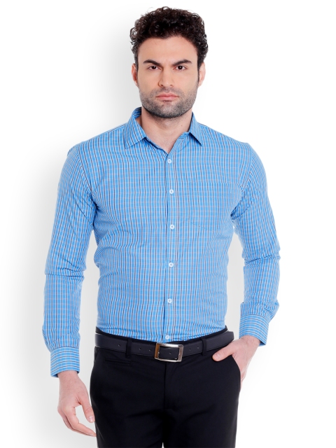 

L.A. SEVEN Men Blue Semi Slim Fit Checked Formal Shirt