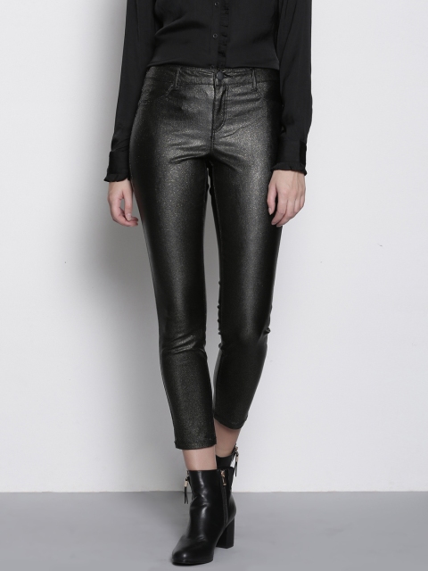 

DOROTHY PERKINS Women Petite Black Shimmery Frankie Super Skinny Fit Jeggings