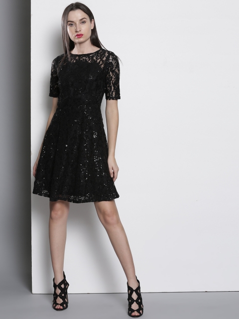 

DOROTHY PERKINS Women Black Self-Design Fit & Flare Dress
