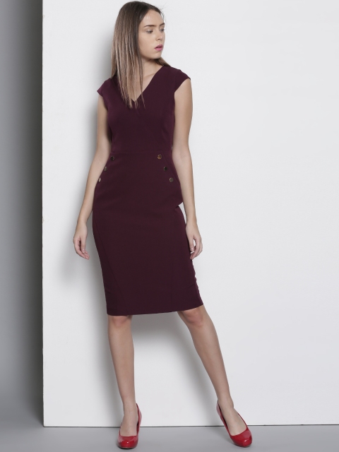 

DOROTHY PERKINS Women Burgundy Solid Sheath Dress