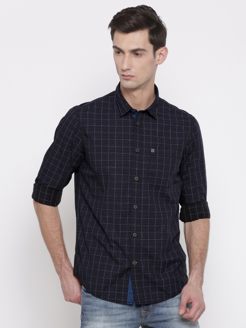 

Arrow Blue Jean Co. Men Navy & White Slim Fit Checked Casual Shirt, Navy blue