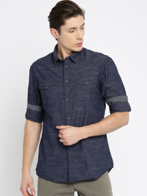 

Arrow Blue Jean Co. Men Navy Blue Slim Fit Striped Casual Shirt