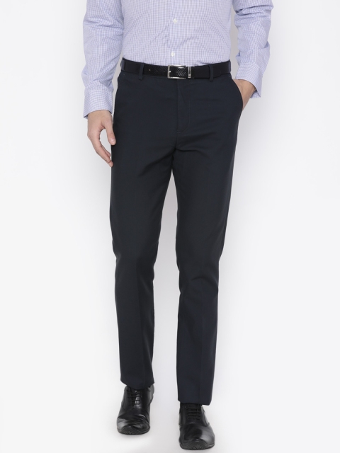 

Arrow Men Navy Tapered Fit Solid Formal Trousers, Navy blue