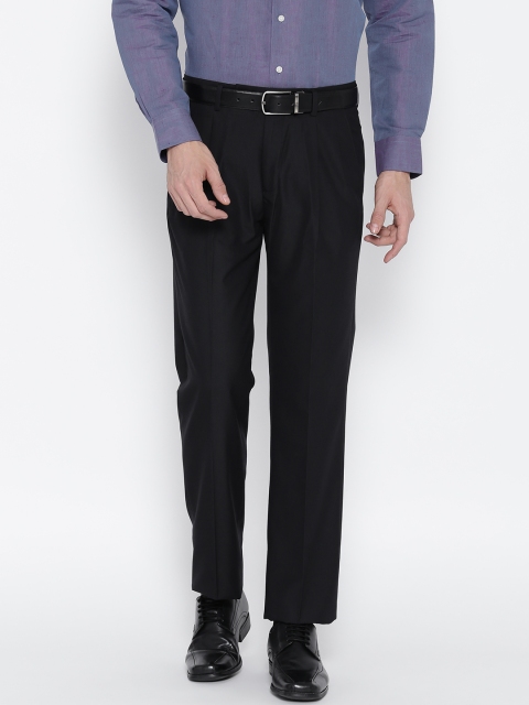 

Arrow Men Black Smart Fit Solid Formal Trousers, Navy blue