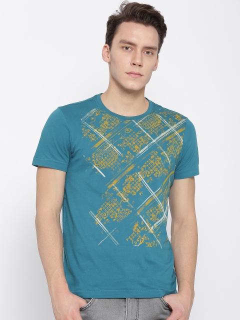 

Arrow Blue Jean Co. Men Teal Blue Printed Round Neck T-shirt