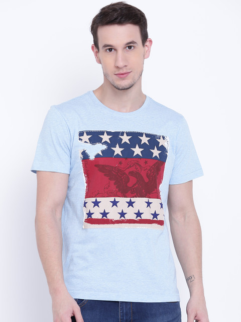 

Arrow Blue Jean Co. Men Blue Printed Round Neck T-shirt
