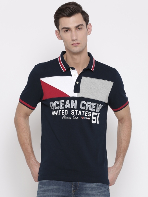 

Arrow Sport Men Navy Printed Polo Collar T-shirt, Navy blue