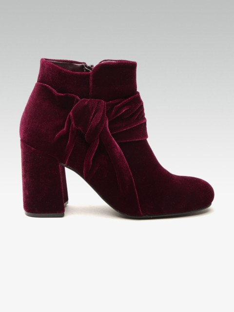 

DOROTHY PERKINS Women Maroon Solid Velvet Finish Heeled Boots, Burgundy