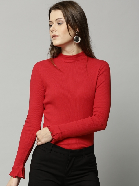 

Marks & Spencer Women Red Solid Fitted Top