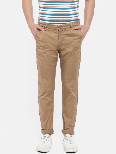 

SPYKAR Men Khaki Brown Relaxed Slim Fit Solid Regular Trousers