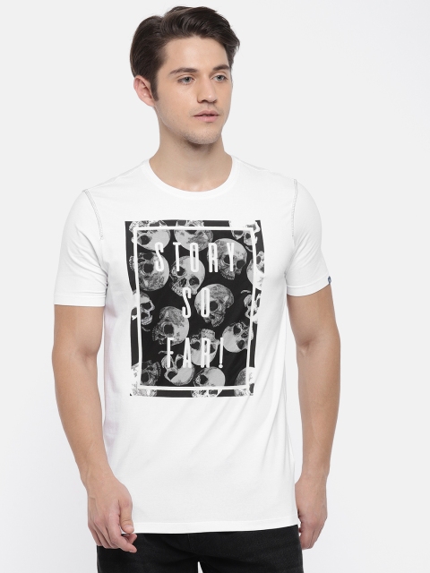 

SPYKAR Men White Printed Round Neck T-shirt