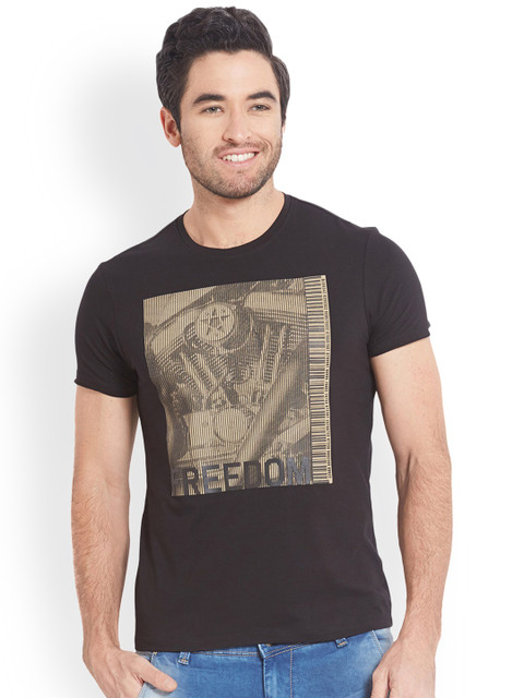 

SPYKAR Men Black Printed Round Neck T-shirt