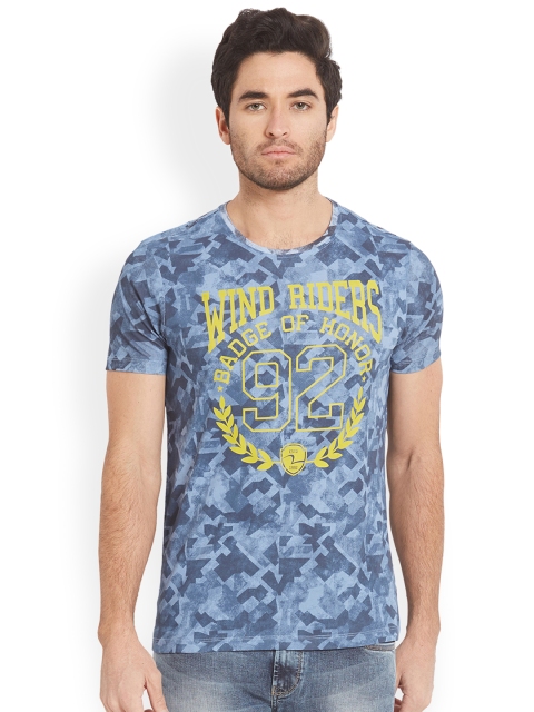 

SPYKAR Men Blue Printed Round Neck Slim Fit T-shirt