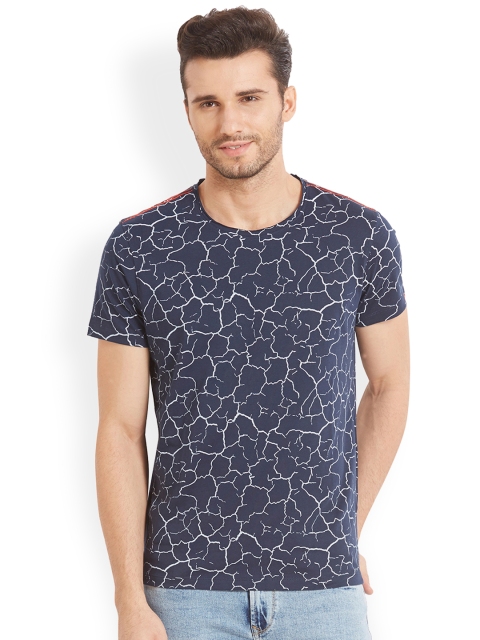 

SPYKAR Men Navy Blue Printed Round Neck Slim Fit T-shirt