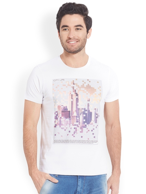 

SPYKAR Men White Printed Round Neck Slim Fit T-shirt