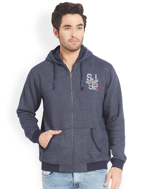 

SPYKAR Men Blue Solid Hooded Sweatshirt