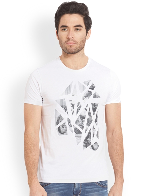 

SPYKAR Men White Printed Round Neck Regular Fit T-shirt