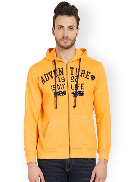 

SPYKAR Men Yellow Printed Hooded Sweatshirt