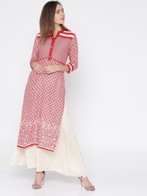 

Soch Women Red & Off-White Printed A-Line Kurta