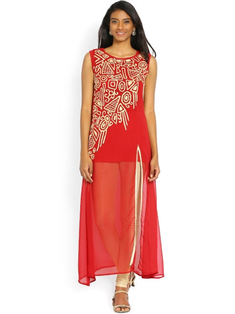 

Soch Women Maroon Embroidered A-Line Kurta