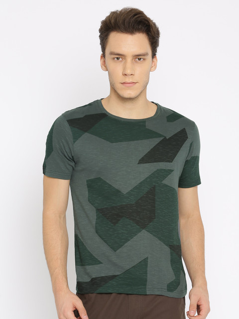 

RIG Men Green Printed Round Neck T-shirt