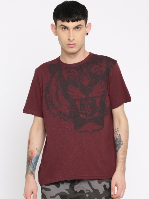 

RIG Men Maroon Printed Round Neck T-shirt