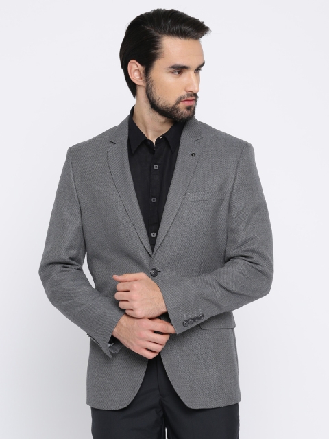 

Van Heusen Men Grey Single-Breasted Self Design Slim Fit Formal Blazer