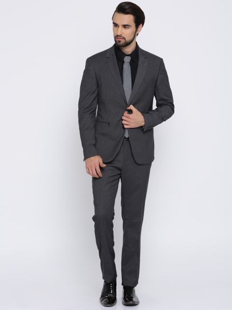 

V Dot Men Charcoal Grey Patterned Regular Fit Single-Breasted Formal Suit