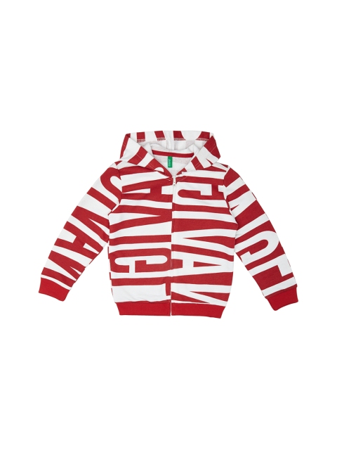 

United Colors of Benetton Boys Red & White Printed Hooded Sweatshirt