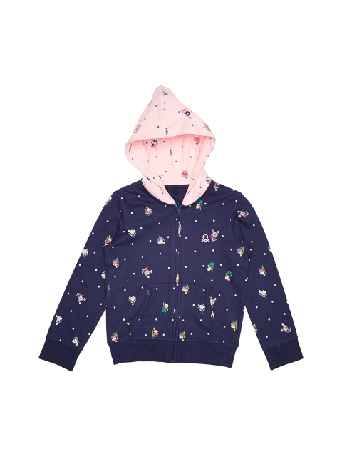 

United Colors of Benetton Girls Navy Floral Print Hooded Sweatshirt, Navy blue