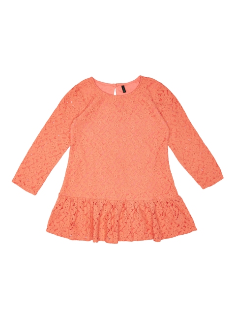 

United Colors of Benetton Girls Peach-Coloured Self Design Drop-Waist Dress