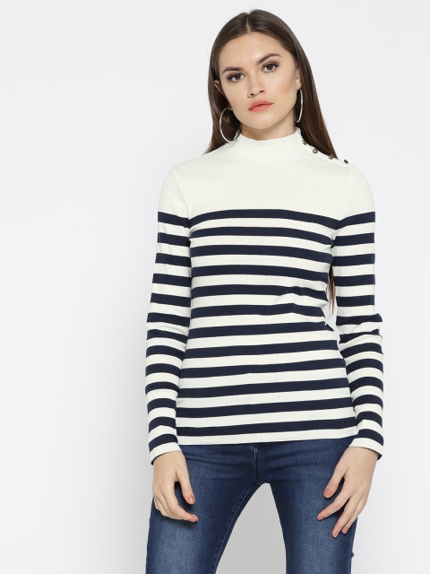 

ESPRIT Women Navy & White Striped Fitted Top, Navy blue