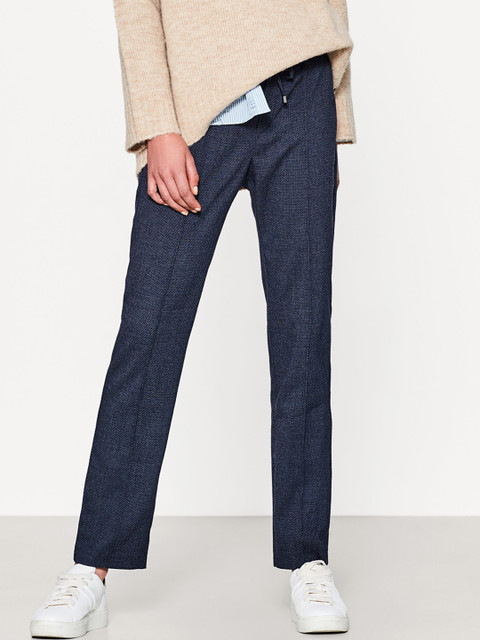 

ESPRIT Women Navy Blue Self-Design Trousers