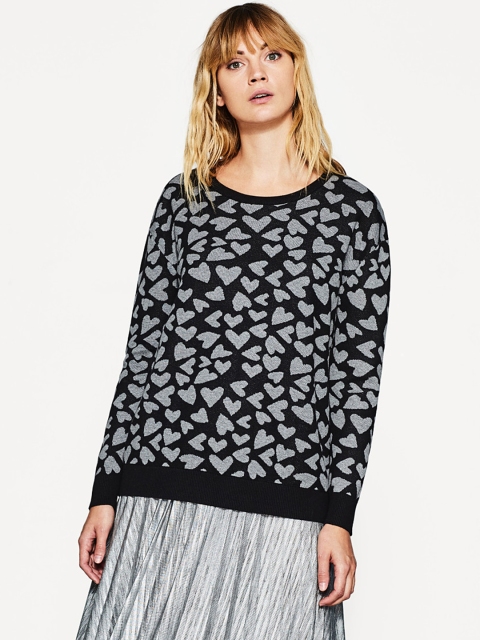 

ESPRIT Women Black & Grey Self Design Pullover