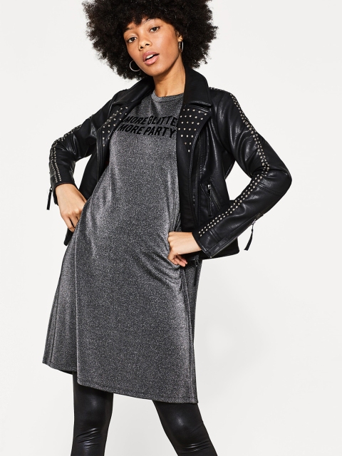 

ESPRIT Women Charcoal Printed A-Line Dress