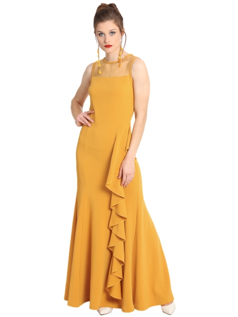 

THE SILHOUETTE STORE Women Mustard Solid A-Line Maxi Dress