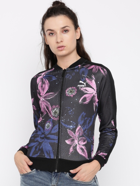 

Puma Women Black & Pink Printed AOP Archive T7 Track Bomber Jacket